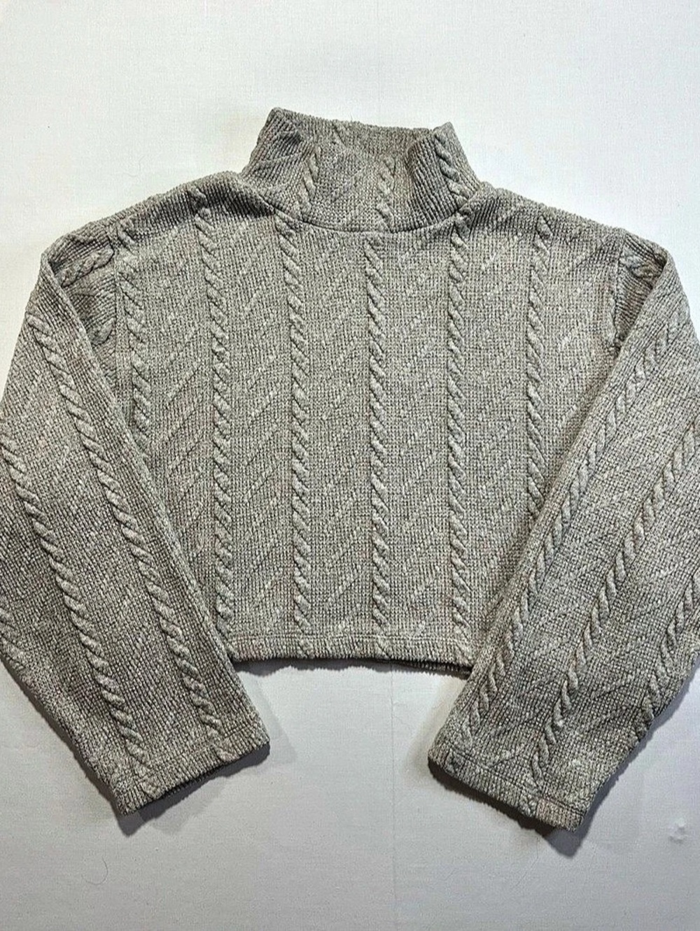 Zara Cable Knit Cropped Turtleneck in Beige Large